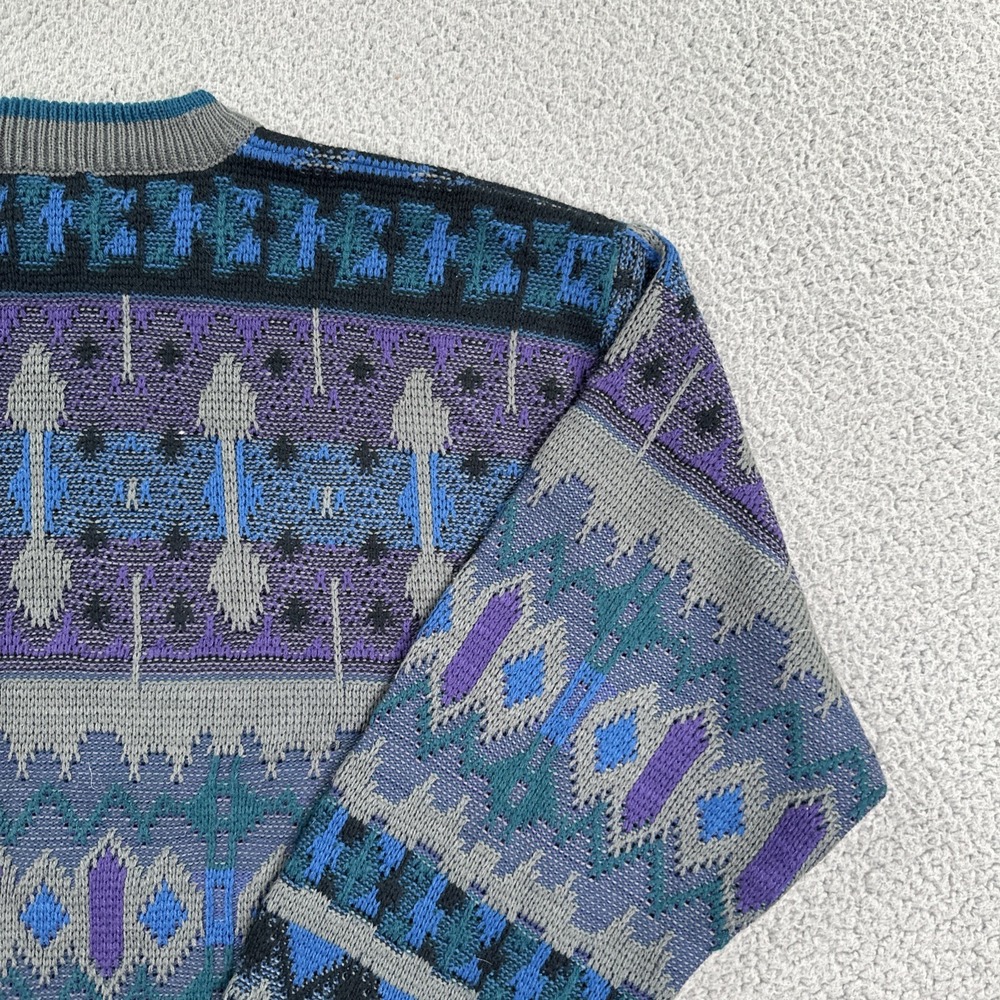 VTG 80s Saturdays Abstract Geometric Sweater Men Medium Vaporwave Mallwave - Picture 15 of 16